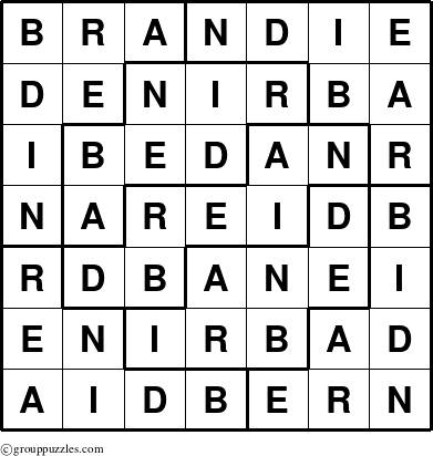 The grouppuzzles.com Answer grid for the Brandie puzzle for 