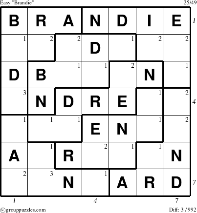 The grouppuzzles.com Easy Brandie puzzle for  with all 3 steps marked