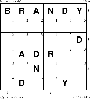 The grouppuzzles.com Medium Brandy puzzle for  with all 5 steps marked