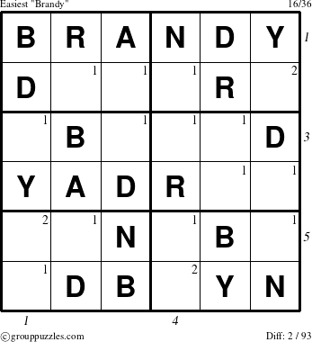 The grouppuzzles.com Easiest Brandy puzzle for , suitable for printing, with all 2 steps marked