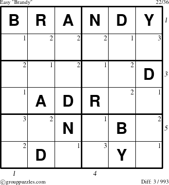 The grouppuzzles.com Easy Brandy puzzle for , suitable for printing, with all 3 steps marked