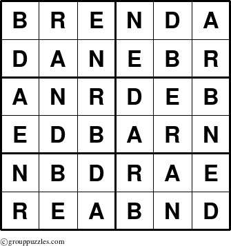 The grouppuzzles.com Answer grid for the Brenda puzzle for 