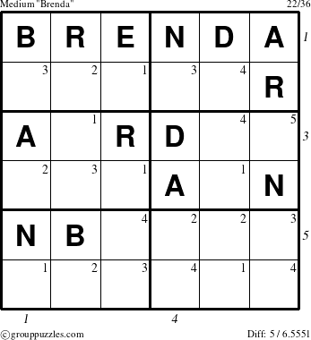 The grouppuzzles.com Medium Brenda puzzle for  with all 5 steps marked