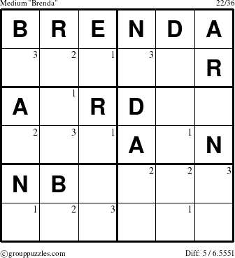 The grouppuzzles.com Medium Brenda puzzle for  with the first 3 steps marked