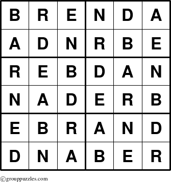 The grouppuzzles.com Answer grid for the Brenda puzzle for 