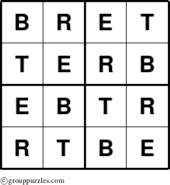 The grouppuzzles.com Answer grid for the Bret puzzle for 