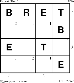 The grouppuzzles.com Easiest Bret puzzle for  with all 2 steps marked