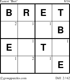 The grouppuzzles.com Easiest Bret puzzle for  with the first 2 steps marked