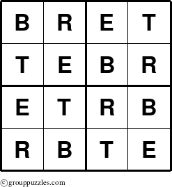 The grouppuzzles.com Answer grid for the Bret puzzle for 