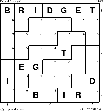 The grouppuzzles.com Difficult Bridget puzzle for  with all 9 steps marked