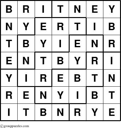 The grouppuzzles.com Answer grid for the Britney puzzle for 