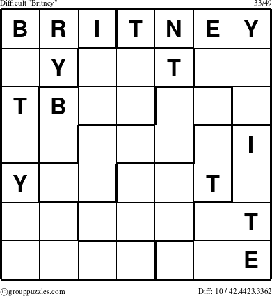 The grouppuzzles.com Difficult Britney puzzle for 