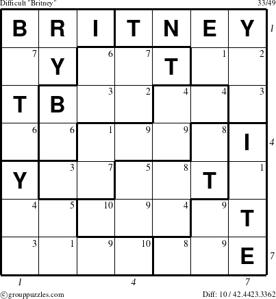 The grouppuzzles.com Difficult Britney puzzle for  with all 10 steps marked