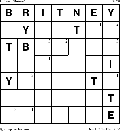 The grouppuzzles.com Difficult Britney puzzle for  with the first 3 steps marked