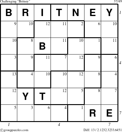 The grouppuzzles.com Challenging Britney puzzle for , suitable for printing, with all 13 steps marked