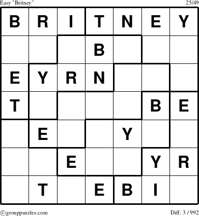 The grouppuzzles.com Easy Britney puzzle for 