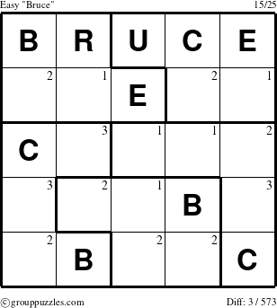 The grouppuzzles.com Easy Bruce puzzle for  with the first 3 steps marked