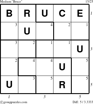 The grouppuzzles.com Medium Bruce puzzle for  with all 5 steps marked