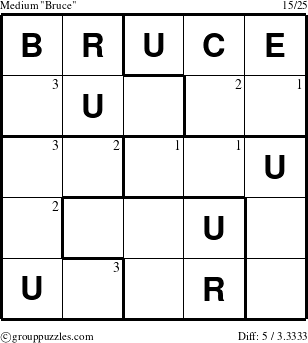 The grouppuzzles.com Medium Bruce puzzle for  with the first 3 steps marked