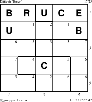 The grouppuzzles.com Difficult Bruce puzzle for , suitable for printing, with all 7 steps marked