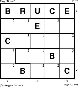 The grouppuzzles.com Easy Bruce puzzle for  with all 3 steps marked