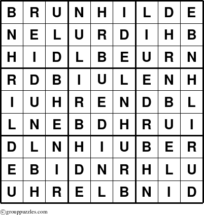 The grouppuzzles.com Answer grid for the Brunhilde puzzle for 