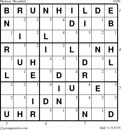 The grouppuzzles.com Medium Brunhilde puzzle for  with all 5 steps marked