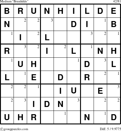 The grouppuzzles.com Medium Brunhilde puzzle for  with the first 3 steps marked