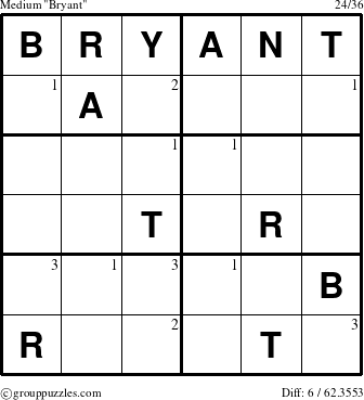 The grouppuzzles.com Medium Bryant puzzle for  with the first 3 steps marked