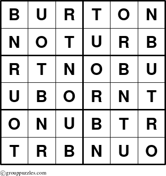 The grouppuzzles.com Answer grid for the Burton puzzle for 