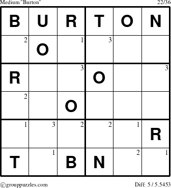 The grouppuzzles.com Medium Burton puzzle for  with the first 3 steps marked