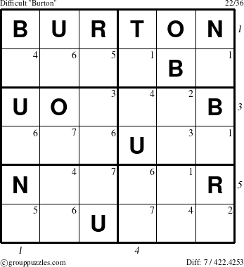 The grouppuzzles.com Difficult Burton puzzle for , suitable for printing, with all 7 steps marked