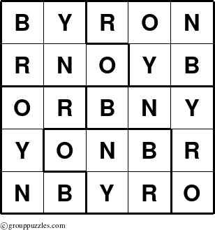 The grouppuzzles.com Answer grid for the Byron puzzle for 