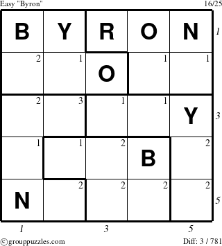 The grouppuzzles.com Easy Byron puzzle for  with all 3 steps marked