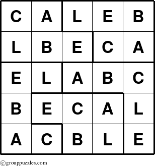 The grouppuzzles.com Answer grid for the Caleb puzzle for 