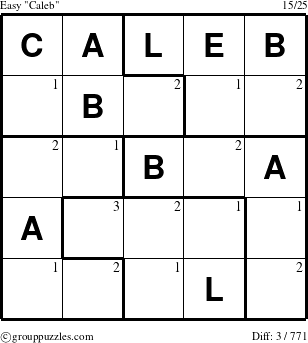 The grouppuzzles.com Easy Caleb puzzle for  with the first 3 steps marked