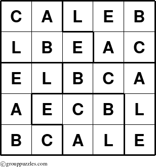 The grouppuzzles.com Answer grid for the Caleb puzzle for 