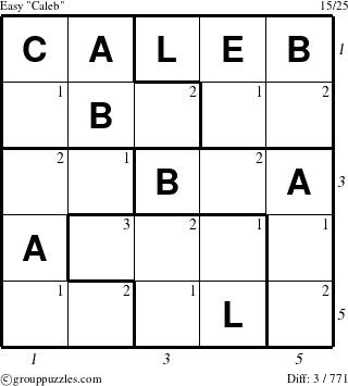 The grouppuzzles.com Easy Caleb puzzle for  with all 3 steps marked