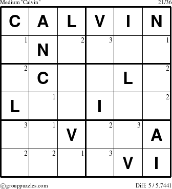 The grouppuzzles.com Medium Calvin puzzle for  with the first 3 steps marked