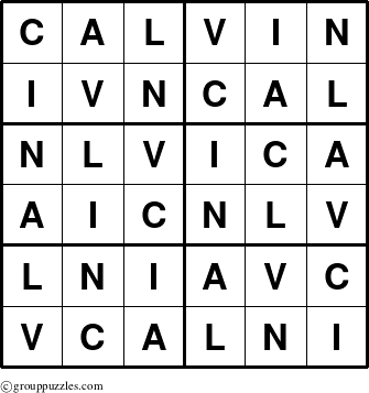 The grouppuzzles.com Answer grid for the Calvin puzzle for 