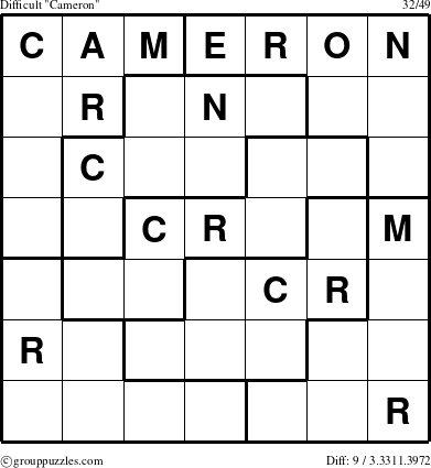 The grouppuzzles.com Difficult Cameron puzzle for 