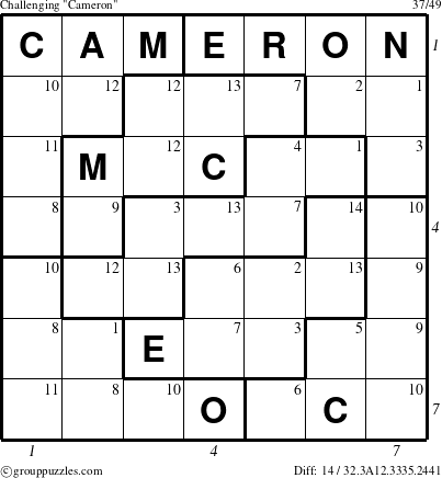 The grouppuzzles.com Challenging Cameron puzzle for , suitable for printing, with all 14 steps marked