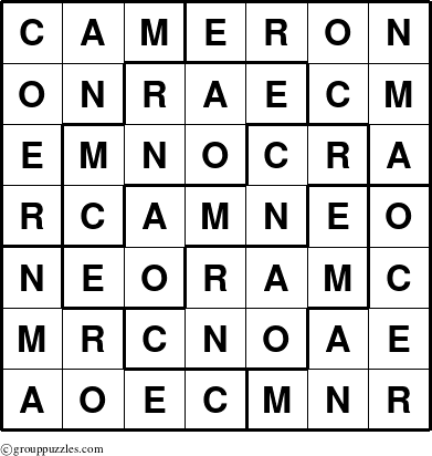 The grouppuzzles.com Answer grid for the Cameron puzzle for 