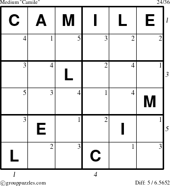 The grouppuzzles.com Medium Camile puzzle for  with all 5 steps marked