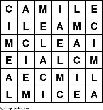 The grouppuzzles.com Answer grid for the Camile puzzle for 