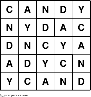 The grouppuzzles.com Answer grid for the Candy puzzle for 