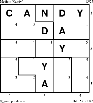 The grouppuzzles.com Medium Candy puzzle for  with all 5 steps marked