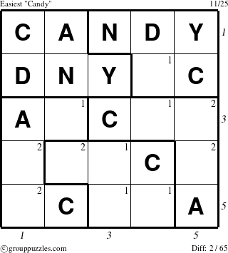 The grouppuzzles.com Easiest Candy puzzle for , suitable for printing, with all 2 steps marked