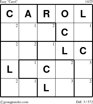 The grouppuzzles.com Easy Carol puzzle for  with the first 3 steps marked