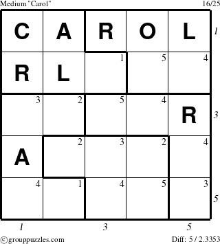 The grouppuzzles.com Medium Carol puzzle for  with all 5 steps marked